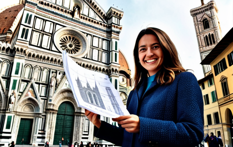 **

A professional architect, fully clothed in stylish but modest attire, stands in front of the Duomo in Florence, Italy. She is holding blueprints and smiling confidently. The background showcases the intricate details of the cathedral. Perfect anatomy, correct proportions, natural pose, well-formed hands, proper finger count, natural body proportions, professional, appropriate content, family-friendly, high quality.

**